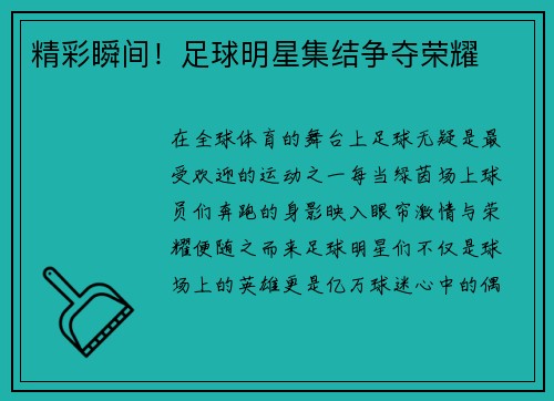 精彩瞬间！足球明星集结争夺荣耀